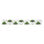 Red and Green Christmas Tree Peacock Pattern Satijnen Lint (Voorkant)