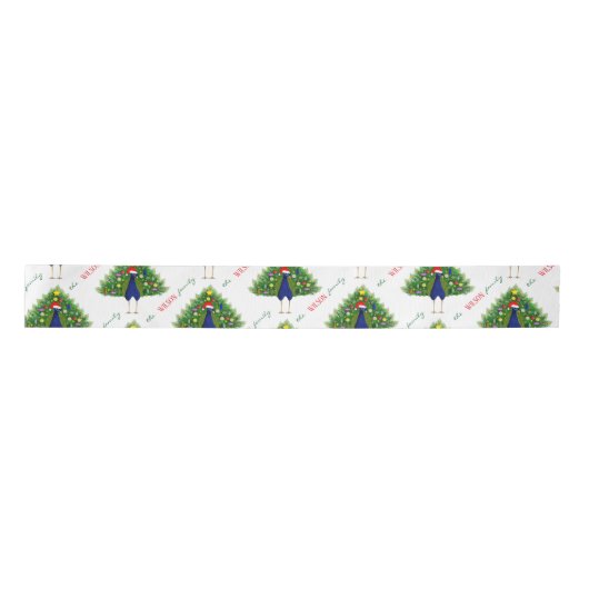 Red and Green Christmas Tree Peacock Pattern Satijnen Lint (Voorkant)
