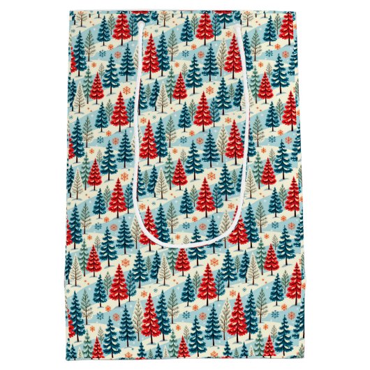 Red and Green Christmas Trees Medium Cadeauzakje (Achterkant)