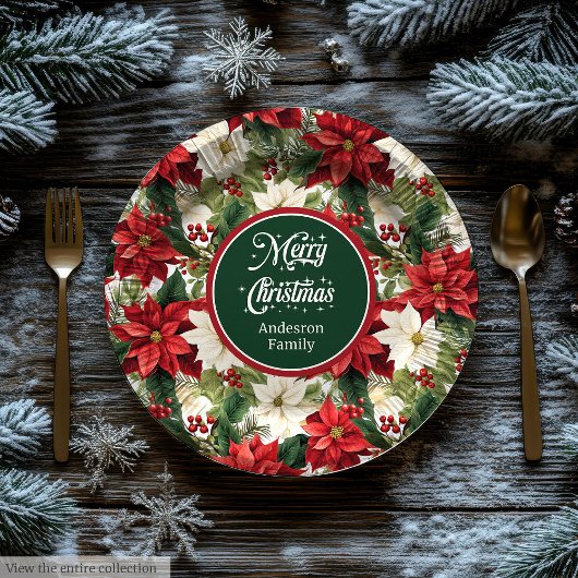 Red and Green Christmas Wreath Chic Paper Plates  Papieren Bordje