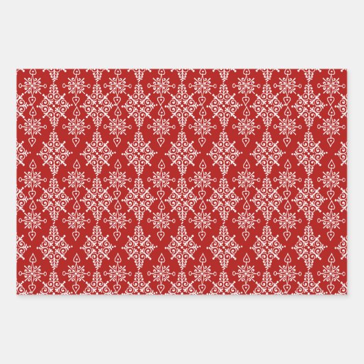 Red and Green Classic Damask Pattern Christmas Inpakpapier Vel (Voorkant 2)
