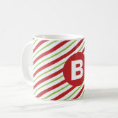 Red and Green Diagonal Pinstripes Monogram Koffiemok (Voorkant links)