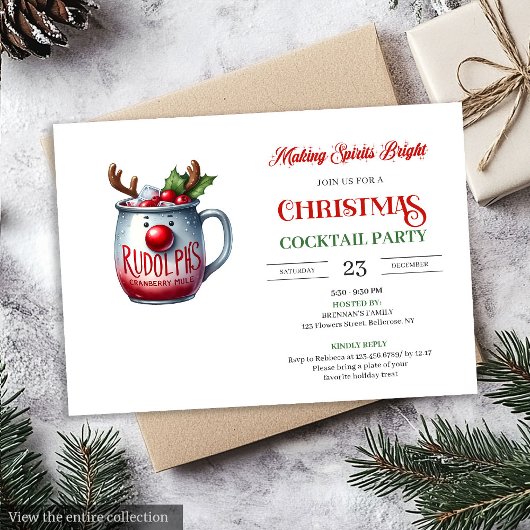 Red and green festive cocktails party invitation kaart