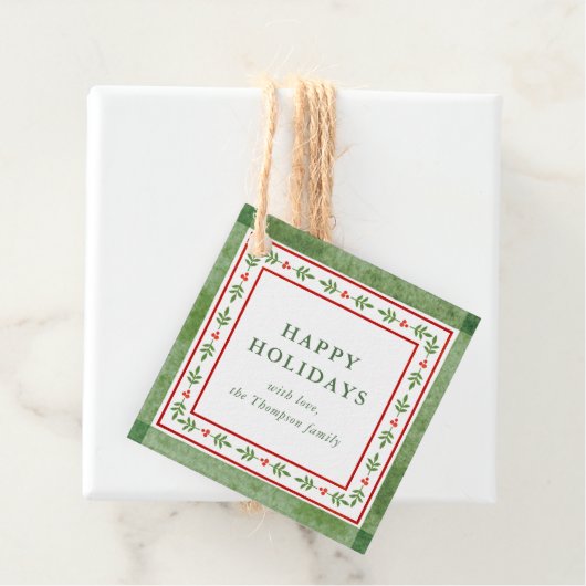 Red and Green Folk Inspired Holiday Gift Bedankjes Labels (In situ)
