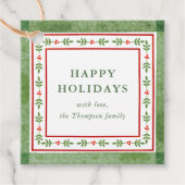 Red and Green Folk Inspired Holiday Gift Bedankjes Labels (Voorkant)