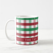 Red and Green Gingham Plaid Farmhouse Family Name Koffiemok (Links)