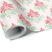 Red and Green Grandmillennial Christmas Damask Cadeaupapier (Rol Hoek)