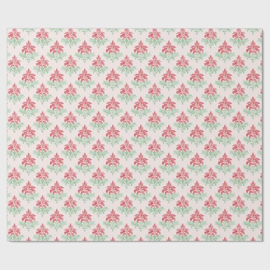 Red and Green Grandmillennial Christmas Damask Cadeaupapier (Vlak)