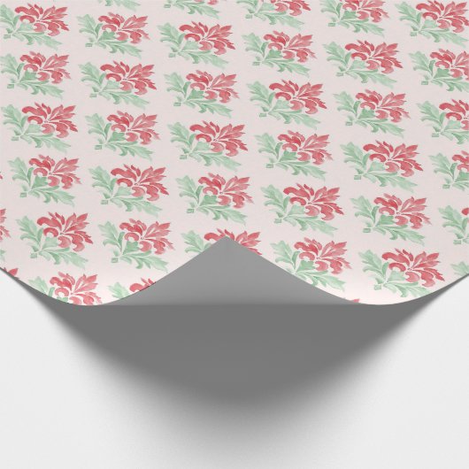 Red and Green Grandmillennial Christmas Damask Cadeaupapier (Hoek)
