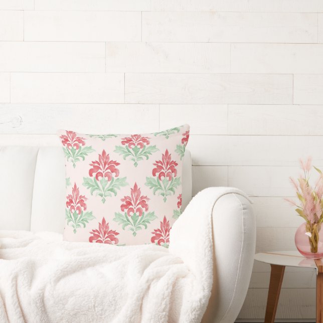 Red and Green Grandmillennial Christmas Damask Kussen (Bank)