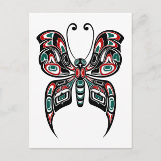 Red and Green Haida Spirit Butterfly on White Briefkaart