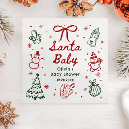 Red and Green Hand Drawn Christmas Baby Shower Servet