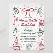 Red and Green Hand Drawn Christmas Birthday Party Kaart (Voorkant)