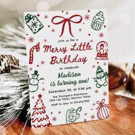 Red and Green Hand Drawn Christmas Birthday Party Kaart