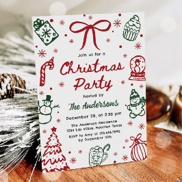 Red and Green Hand Drawn Quirky Christmas Party Kaart