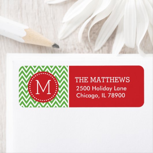 Red and Green Holiday Chevron Monogram Etiket (Insitu)