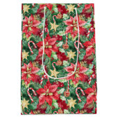Red and Green Holiday Floral Candy Cane Medium Cadeauzakje (Achterkant)
