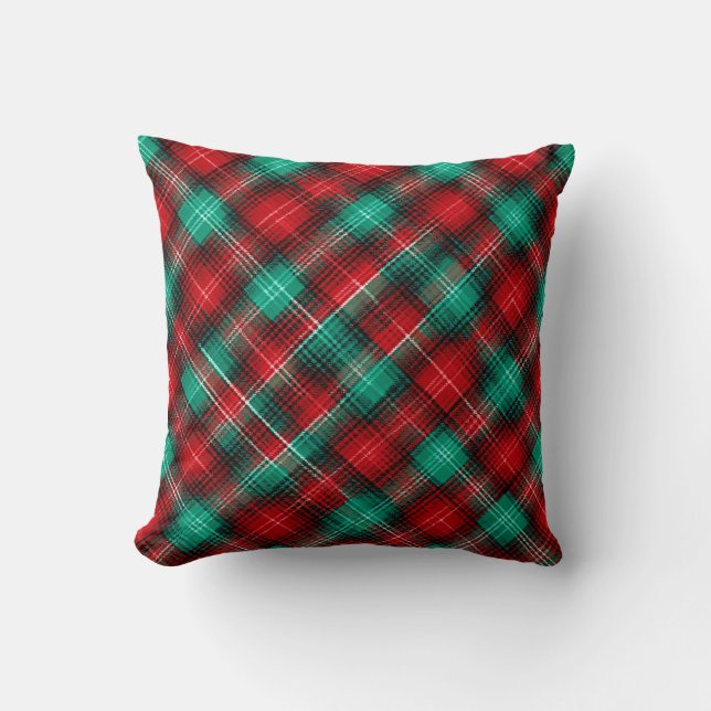 Red and green holiday plaid kussen (Voorkant)