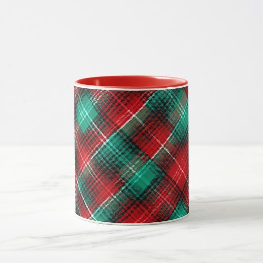 Red and green holiday plaid mok (Midden)
