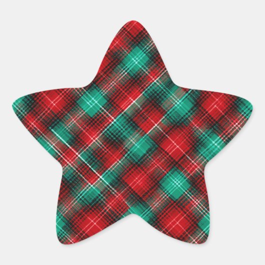 Red and green holiday plaid ster sticker (Voorkant)