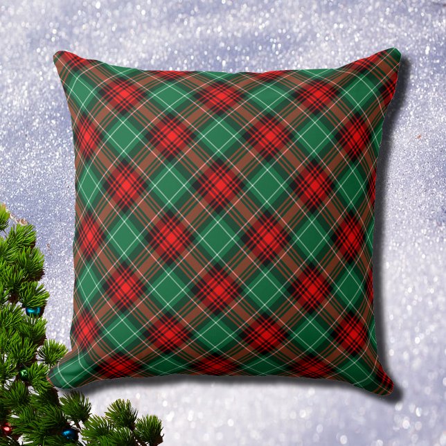 Red and Green Holiday Plaid Throw Pillow Kussen (Holiday Red Green Plaid Throw Pillow)