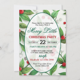 Red and Green Holly Christmas Party Invitation Kaart