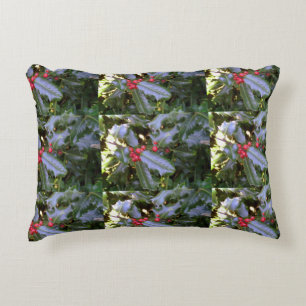Red and Green Holly Cushion Accent Kussen