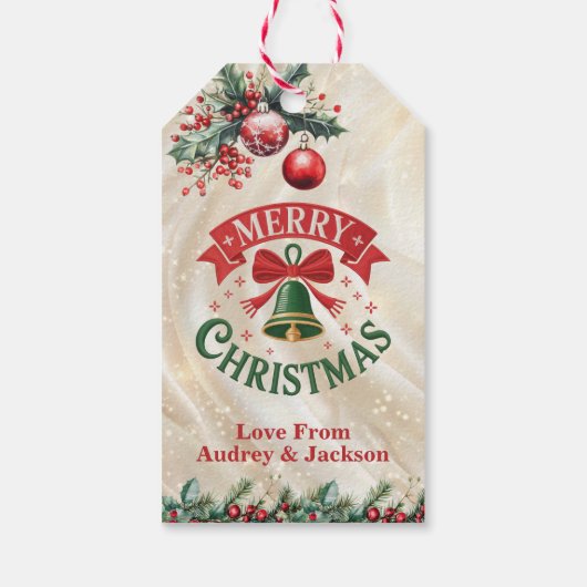 Red and Green Holly Holiday Gift Tag Cadeaulabel (Achterkant)