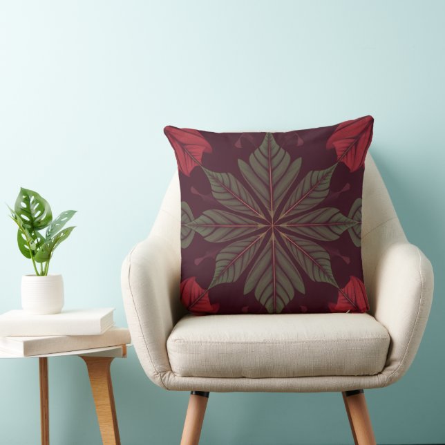 Red and Green Leaf Square Throw Pillow Kussen (Stoel)
