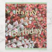 Red and Green Leaves Happy Birthday Wine Labels Wijn Etiket (Enkel label)