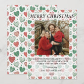 Red and Green Love Hearts Family Christmas Feestdagenkaart (Voorkant / Achterkant)