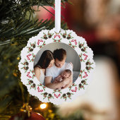 Red and Green Merry Christmas Photo Wreath Ornament Kaart