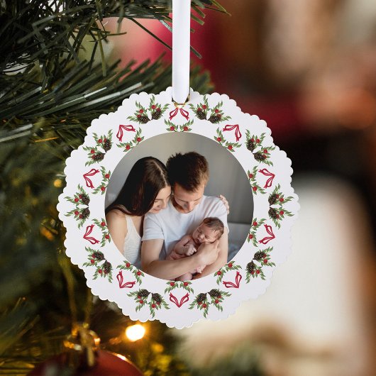 Red and Green Merry Christmas Photo Wreath Ornament Kaart