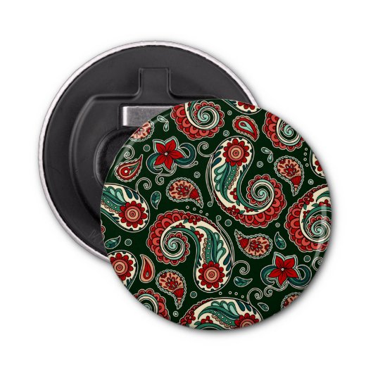Red and Green Paisley Button Bottle Opener (Voorkant)