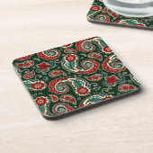 Red and Green Paisley Hard plastic coaster Bier Onderzetter (Linkerzijde)