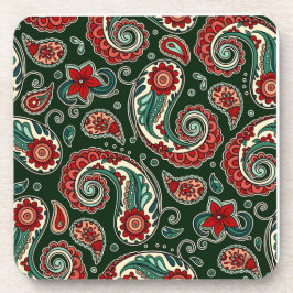 Red and Green Paisley Hard plastic coaster Bier Onderzetter