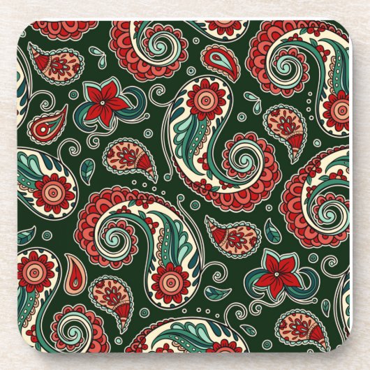 Red and Green Paisley Hard plastic coaster Bier Onderzetter (Voorkant)