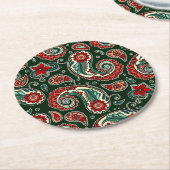 Red and Green Paisley Paper Coaster Ronde Kartonnen Onderzetter (Gebogen)