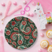 Red and Green Paisley Paper Plates Papieren Bordje (Feest)