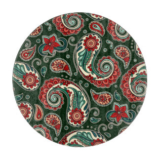 Red and Green Paisley Round Cutting Board Snijplank