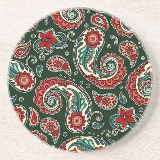 Red and Green Paisley Sandstone Coaster Zandsteen Onderzetter (Voorkant)