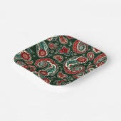 Red and Green Paisley Square Paper Plates Papieren Bordje (Gebogen)