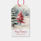 Red and Green Pine Trees Christmas Cadeaulabel (Voorkant)