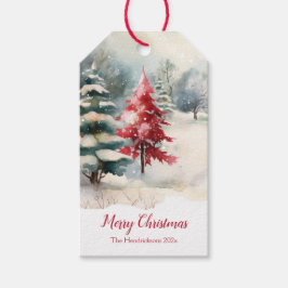 Red and Green Pine Trees Christmas Cadeaulabel
