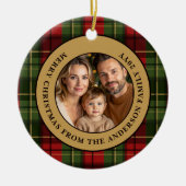 Red And Green Plaid Custom Family Photo Christmas Keramisch Ornament (Voorkant)