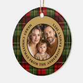 Red And Green Plaid Custom Family Photo Christmas Keramisch Ornament (Links)