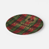 Red And Green Plaid Family Name Christmas Papieren Bordje (Gekanteld)