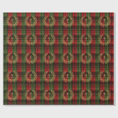Red And Green Plaid Monogram Wreath Christmas Cadeaupapier (Vlak)