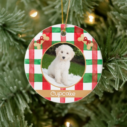 Red and Green Plaid Round Pet Ornament (Boom)