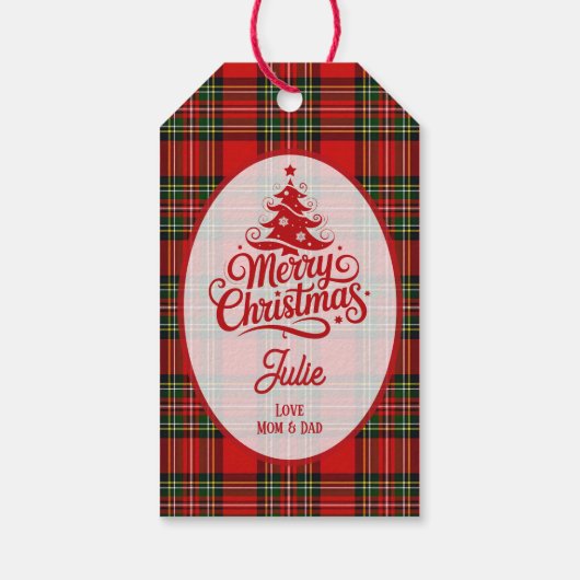 Red and Green Plaid Stripped Christmas Cadeaulabel (Achterkant)